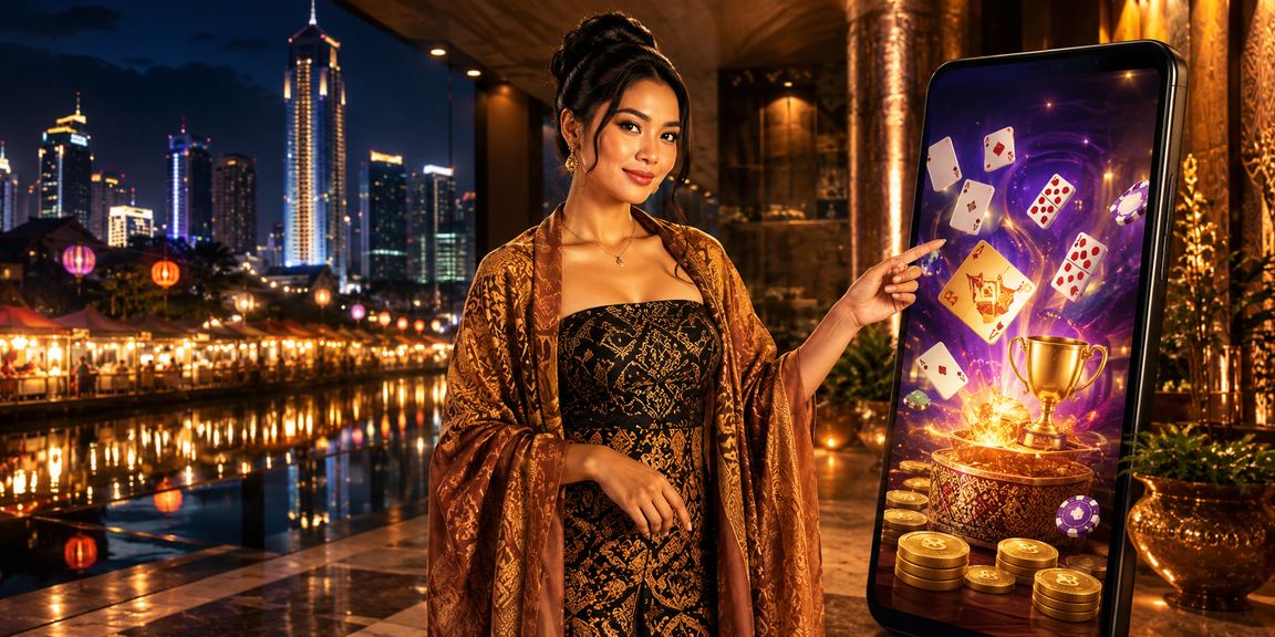 Model memainkan kartu di meja permainan dengan ekspresi serius dan terarah