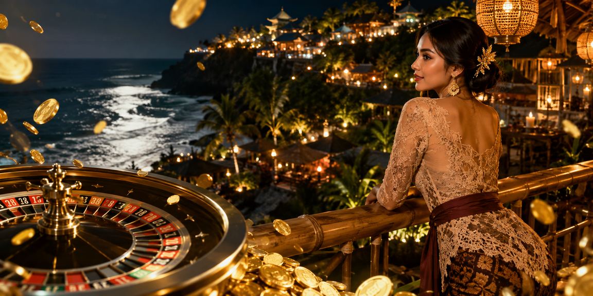 Roda roulette bercahaya di antara lentera festival malam yang meriah