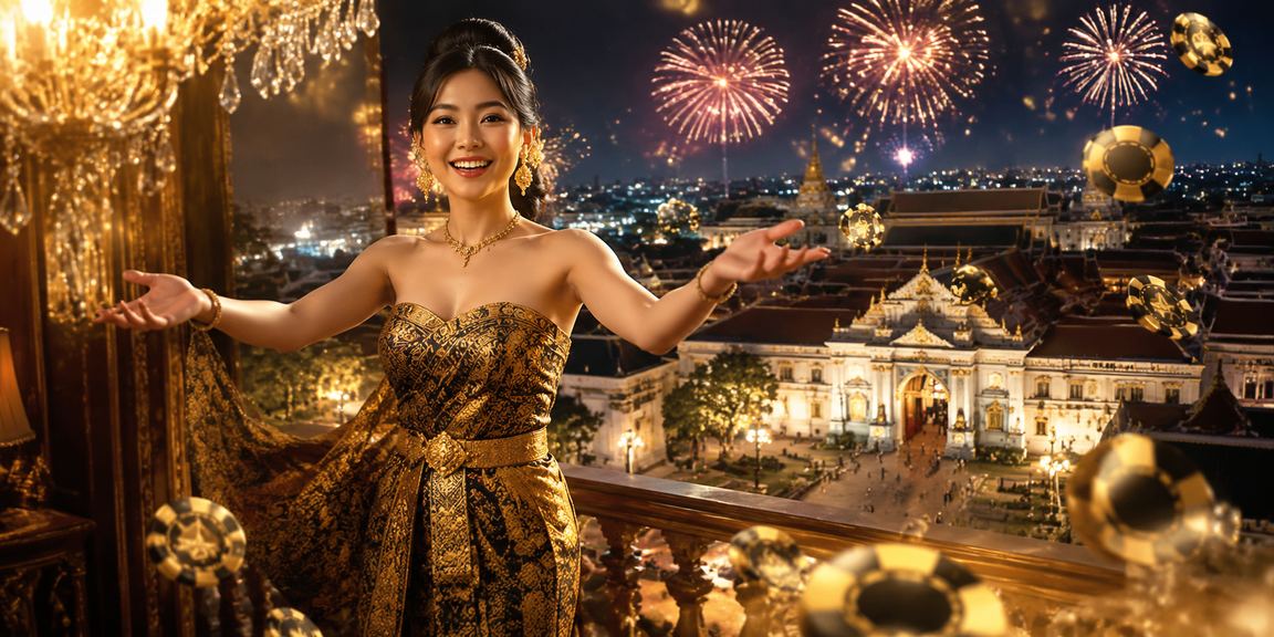 Suasana festival malam penuh cahaya dengan nuansa lotre dan perayaan tradisional
