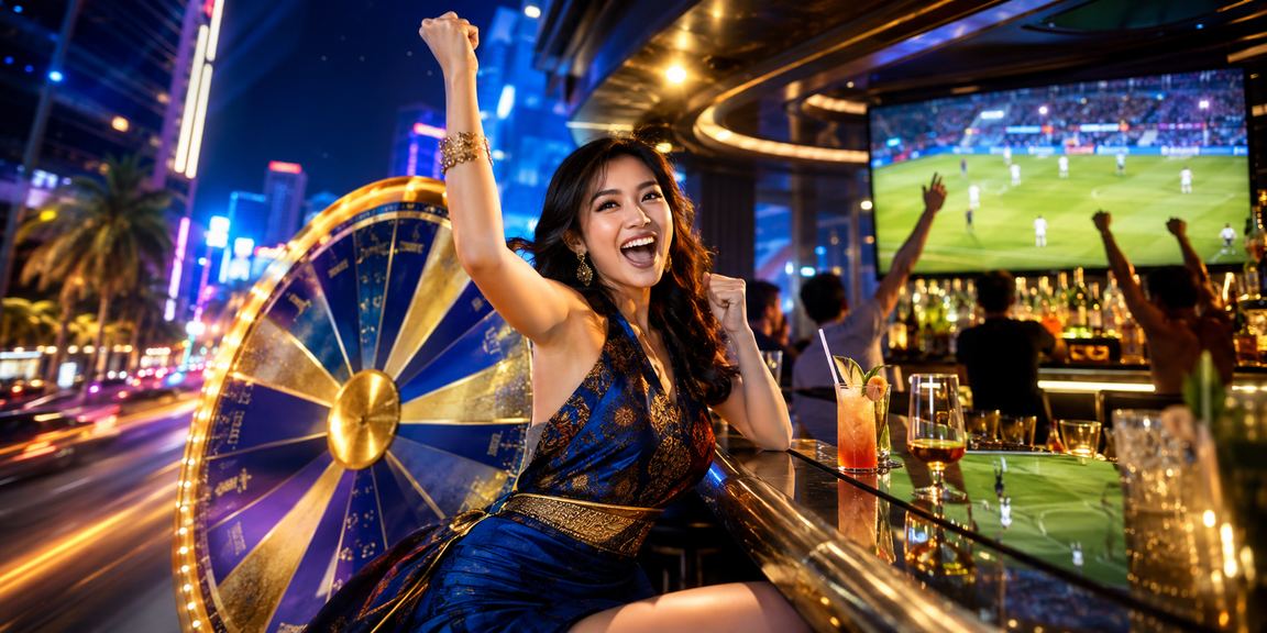 Layar penuh cahaya neon menampilkan simbol keberuntungan dan privasi digital